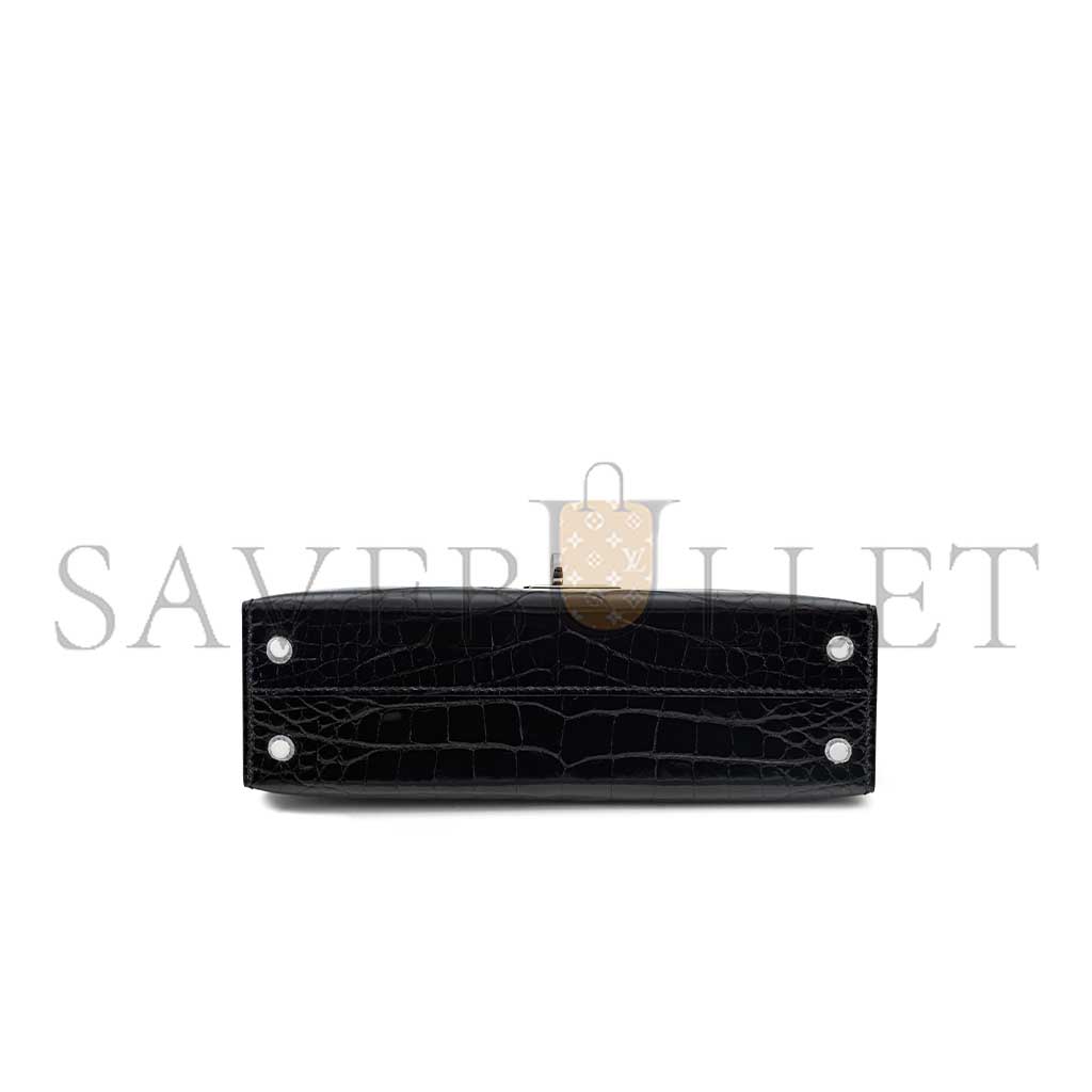 HERMÈS MASTER A SHINY BLACK ALLIGATOR MINI KELLY II WITH PALLADIUM HARDWARE (19*12*5.5cm)